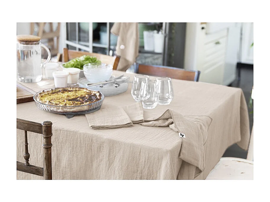 Nappe 150 x 250 cm en double gaze de coton gaufrée écru - PEPA