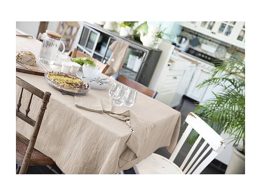 Nappe 150 x 250 cm en double gaze de coton gaufrée écru - PEPA