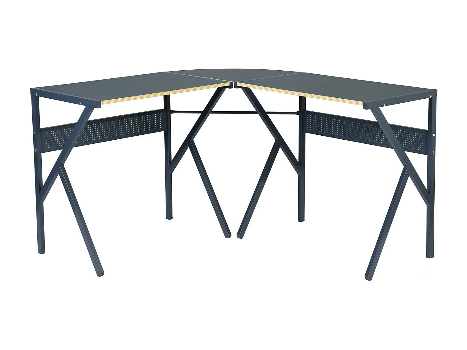 Bureau d'angle effet bois noir structure métallique ALISSON