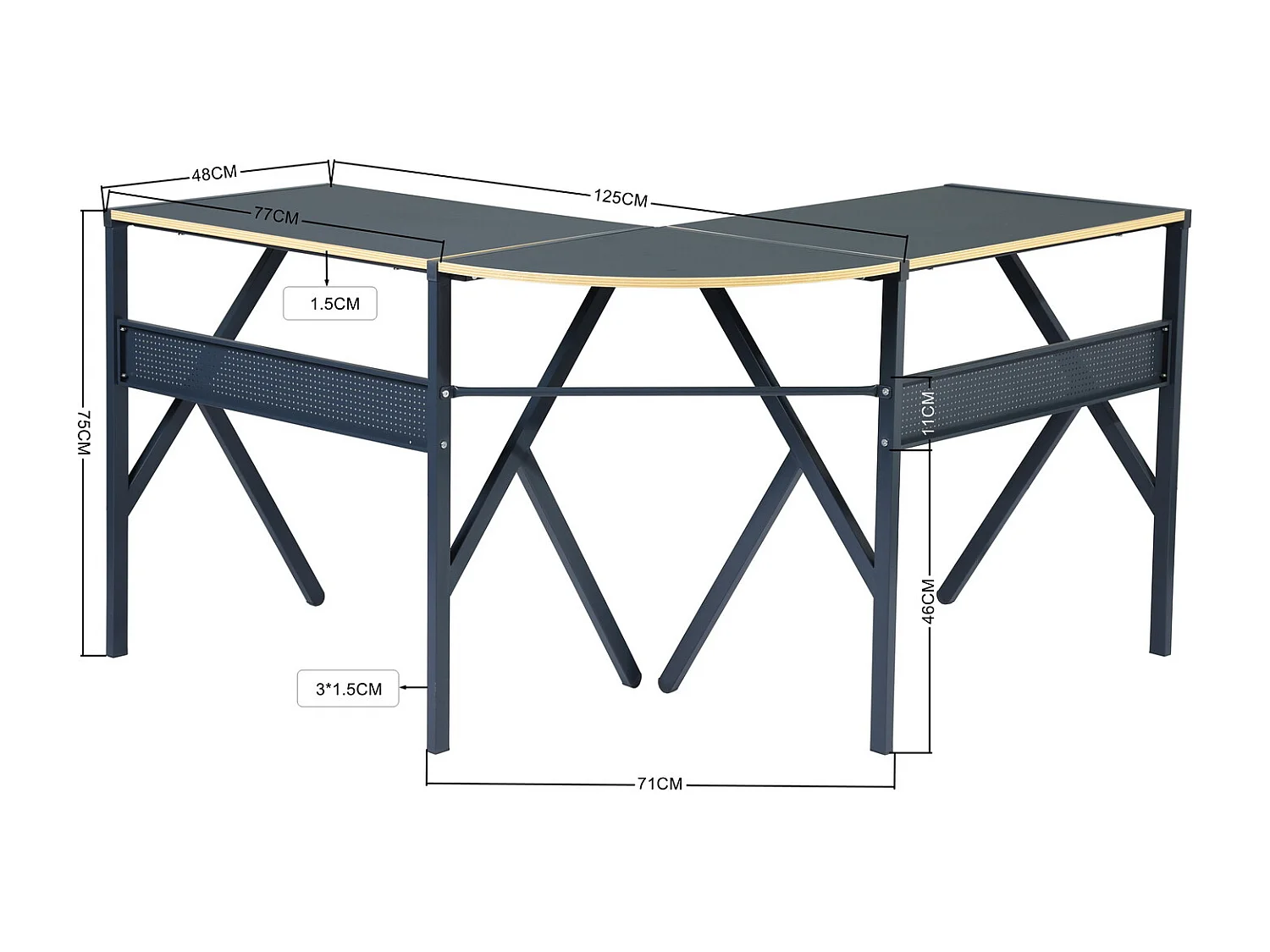 Bureau d'angle effet bois noir structure métallique ALISSON