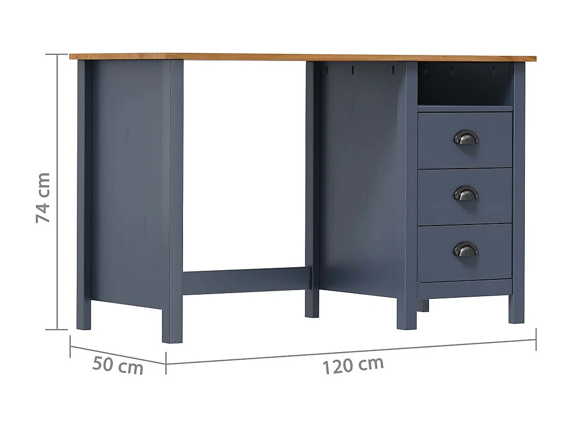 Bureau Hill avec 3 tiroirs Gris 120x50x74 cm Pin solide