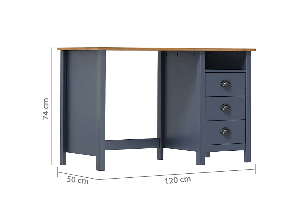 Schreibtisch Hill mit 3 Schubladen Grau 120x50x74cm Kiefernholz