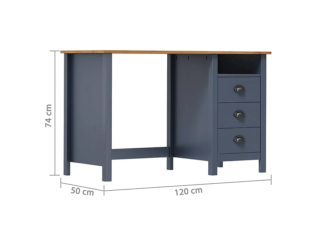 Schreibtisch Hill mit 3 Schubladen Grau 120x50x74cm Kiefernholz