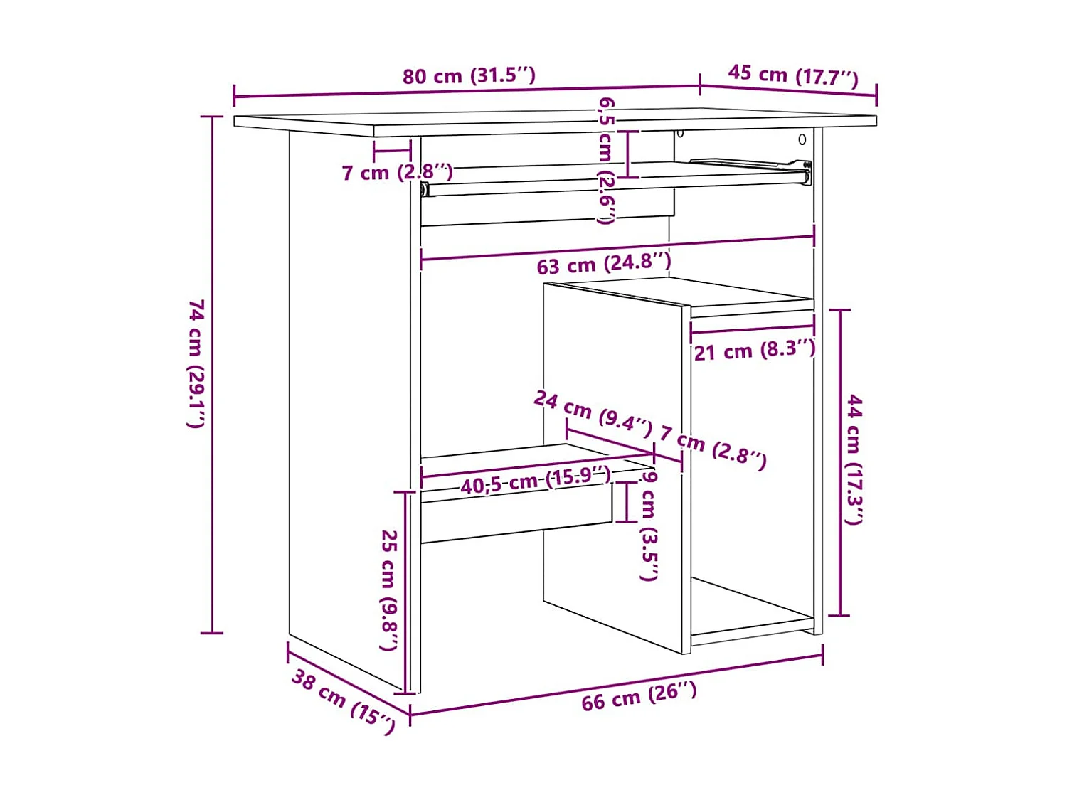 Bureau Chêne sonoma 80x45x74 cm Bois d’ingénierie