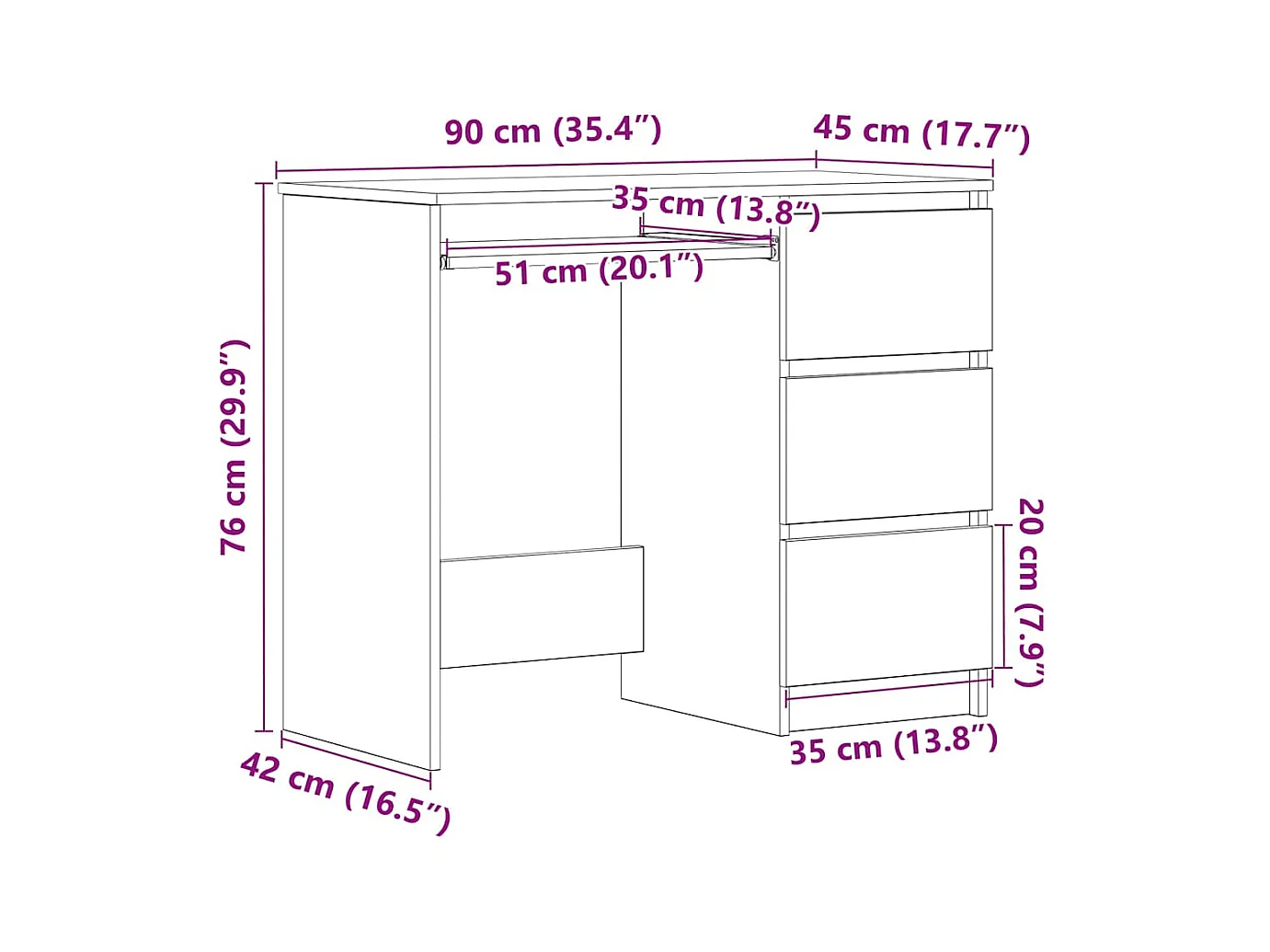 Bureau Blanc 90x45x76 cm Bois d’ingénierie