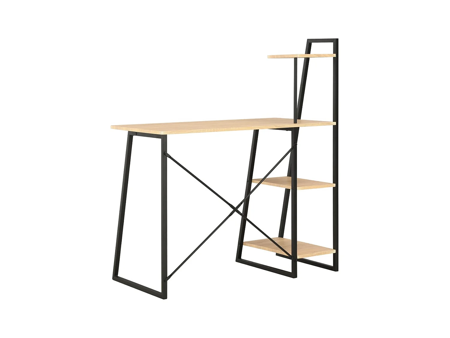 Bureau met schappen 102x50x117 cm zwart en eikenkleurig