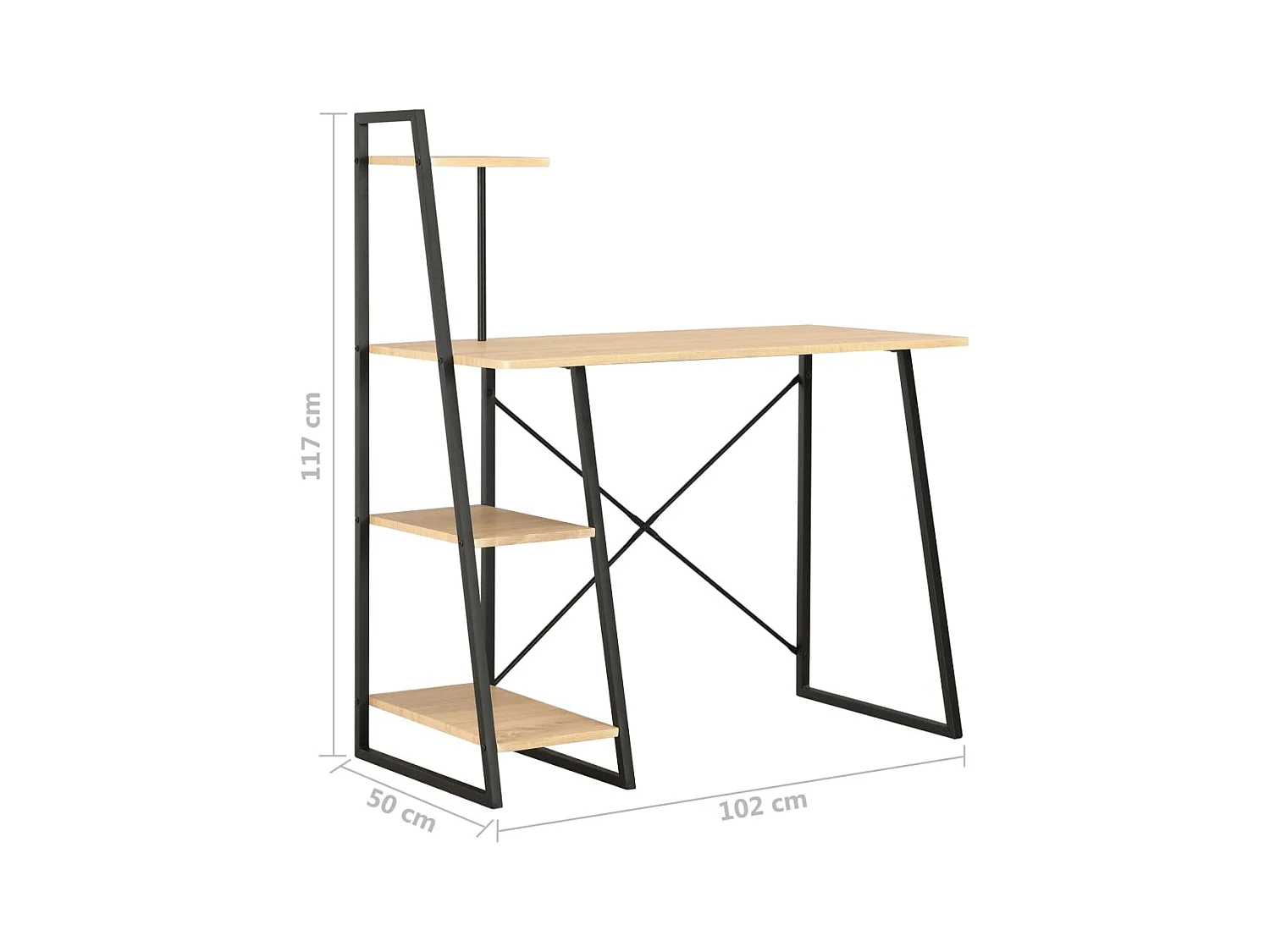 Bureau met schappen 102x50x117 cm zwart en eikenkleurig