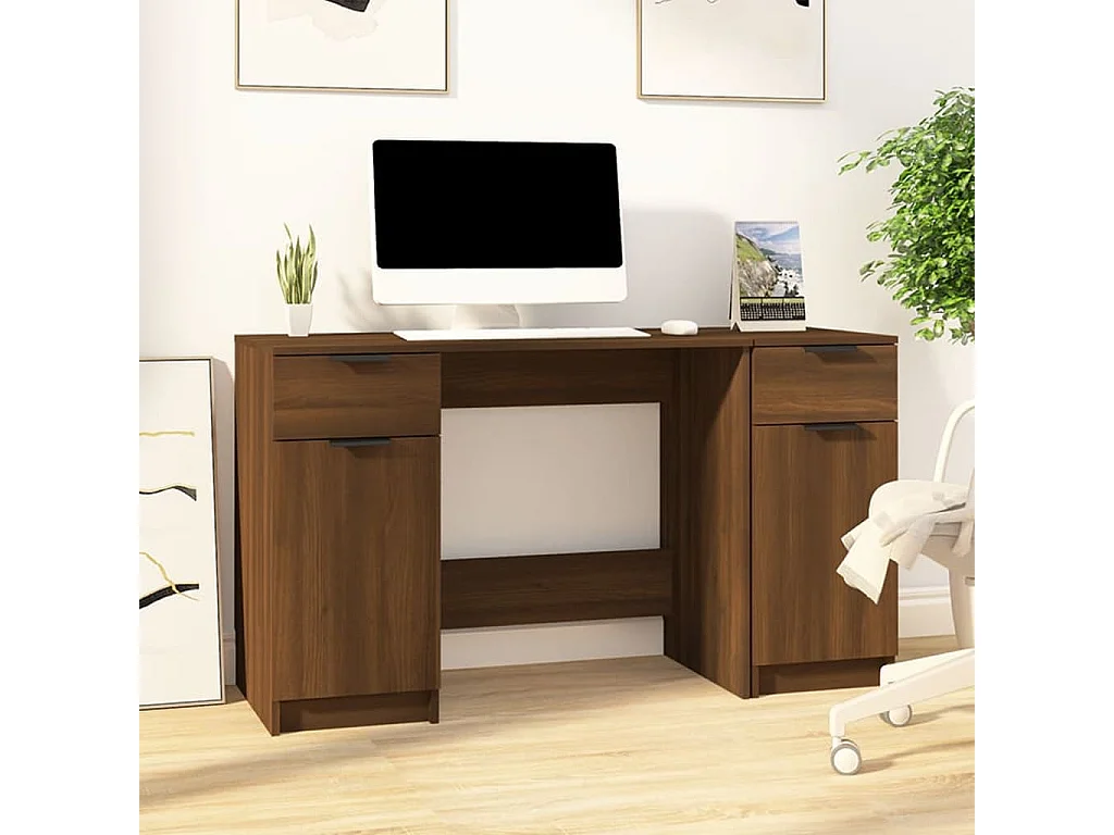 Bureau avec armoire latérale Chêne marron Bois d'ingénierie