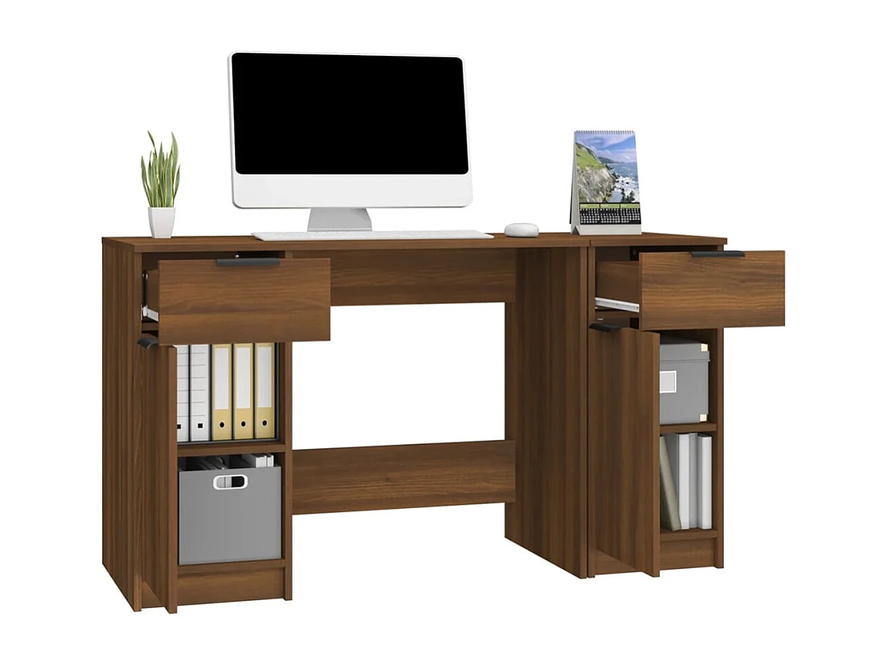 Bureau avec armoire latérale Chêne marron Bois d'ingénierie