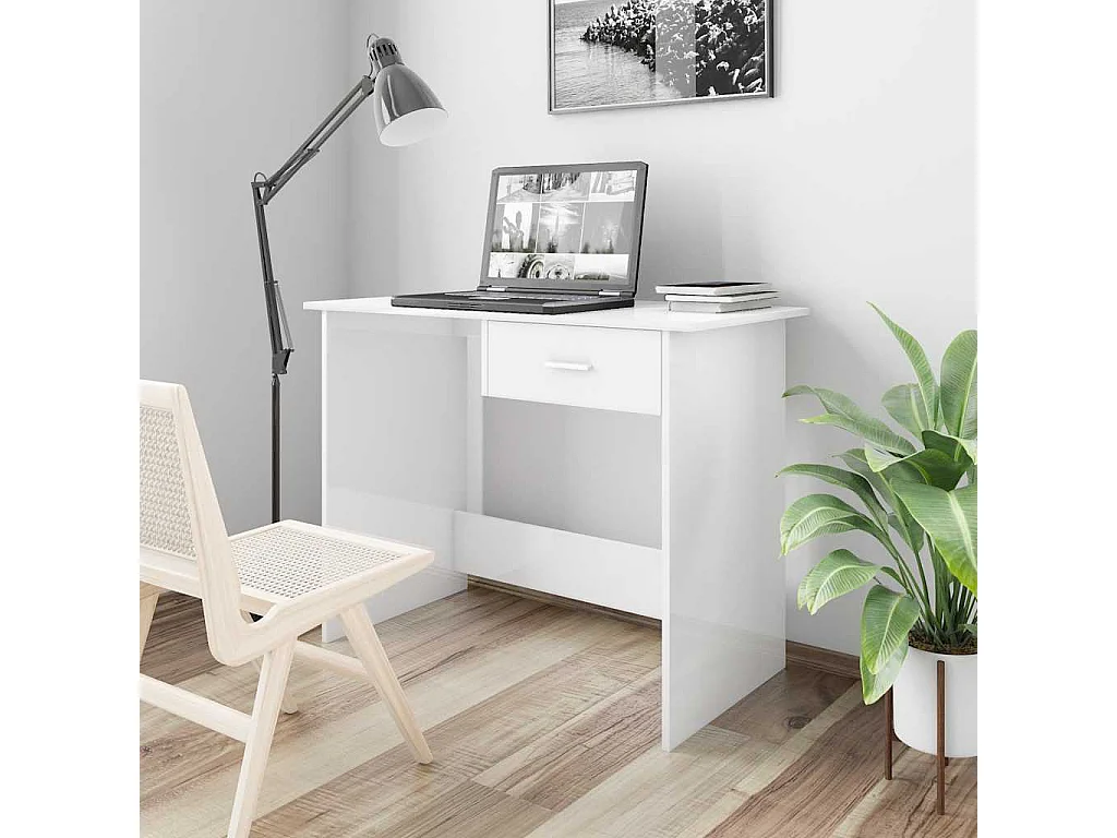 Secretária 100x50x76 cm contraplacado branco brilhante