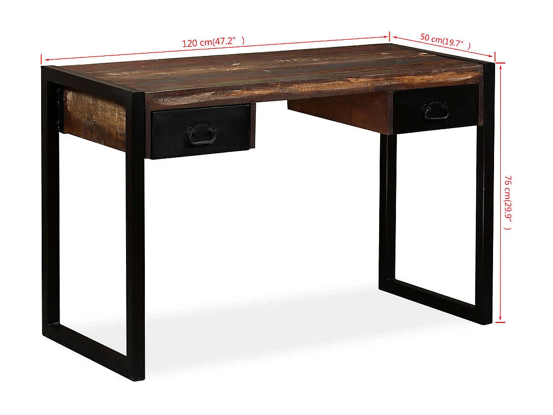 Bureau met 2 lades 120x50x76 cm massief gerecycled hout