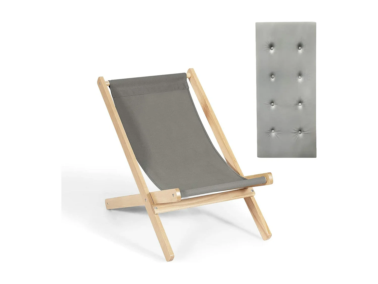 chaise de plage pliable en bois 3 niveaux d'inclinaison cousssin doux amoviblecapacité 150kg
