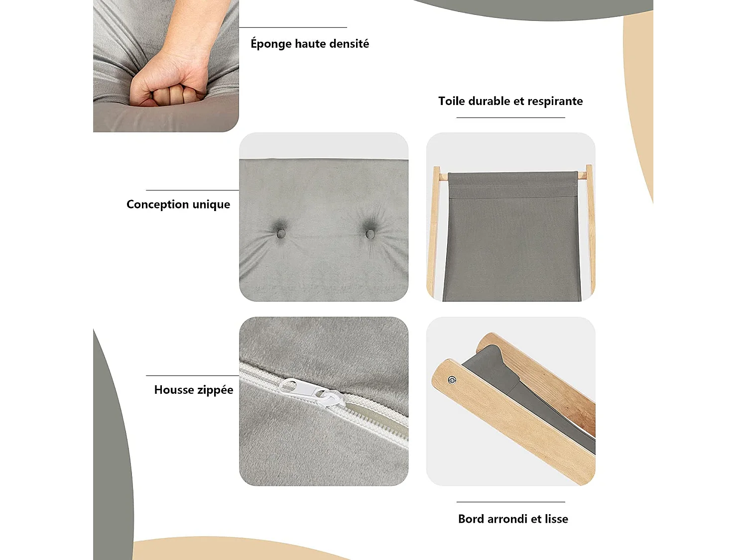 chaise de plage pliable en bois 3 niveaux d'inclinaison cousssin doux amoviblecapacité 150kg