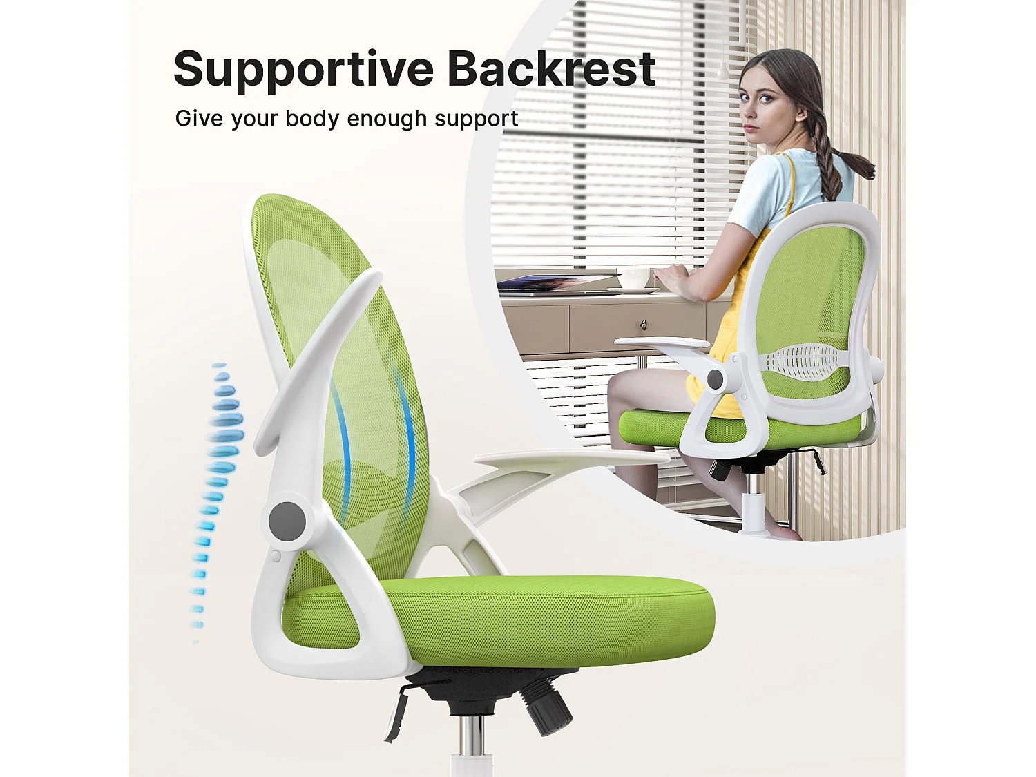 Chaise de Bureau Ergonomique avec Support Lombaire - Vert