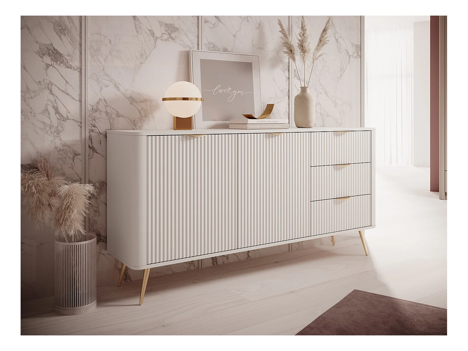 Commode Versoe 101, Beige, Avec tiroirs et portes, 82x164x38cm