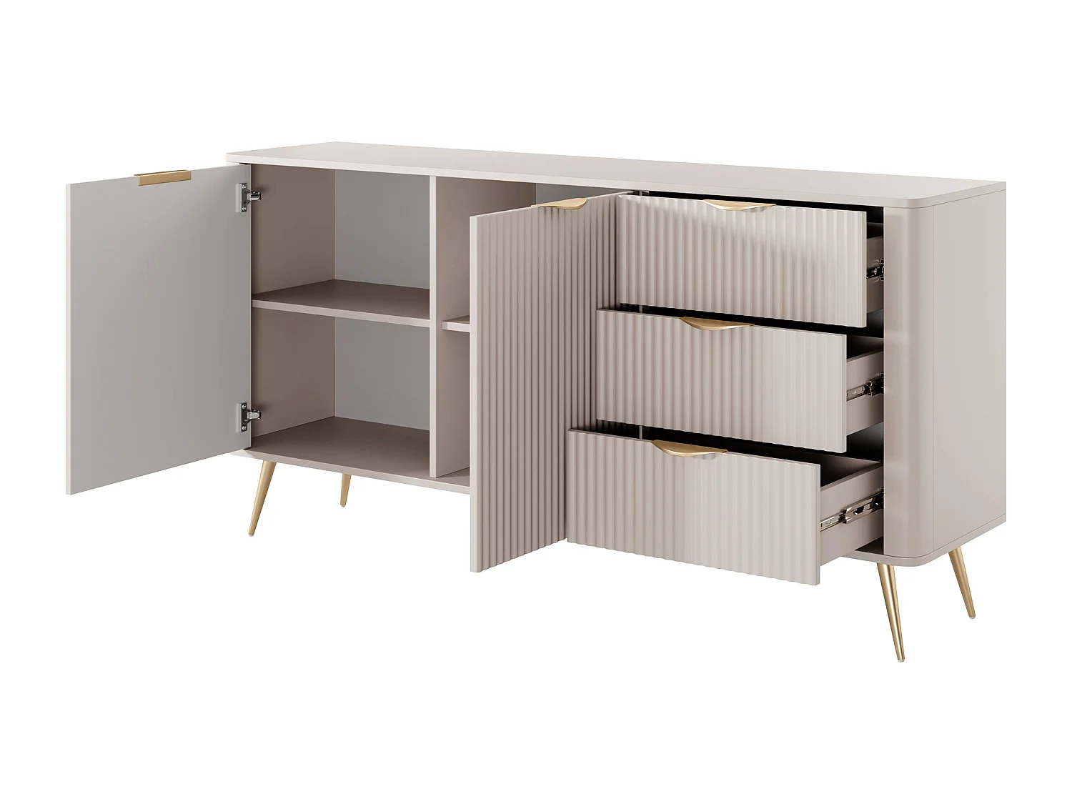 Commode Lectum I, Beige, Tiroirs et portes, 82x164x38cm