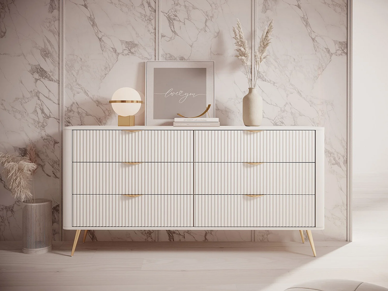 Commode Lectum II, Beige, Avec tiroirs, 82x164x38cm