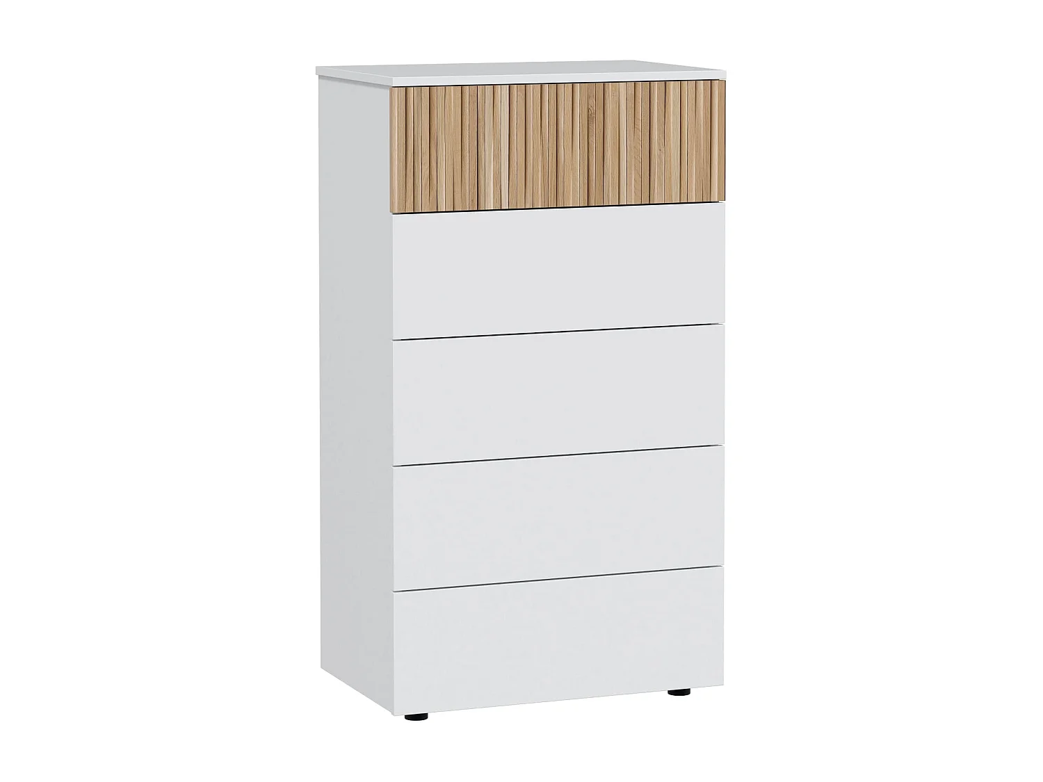 Commode avec 5 tiroirs - Blanc et bois naturel - CO81006