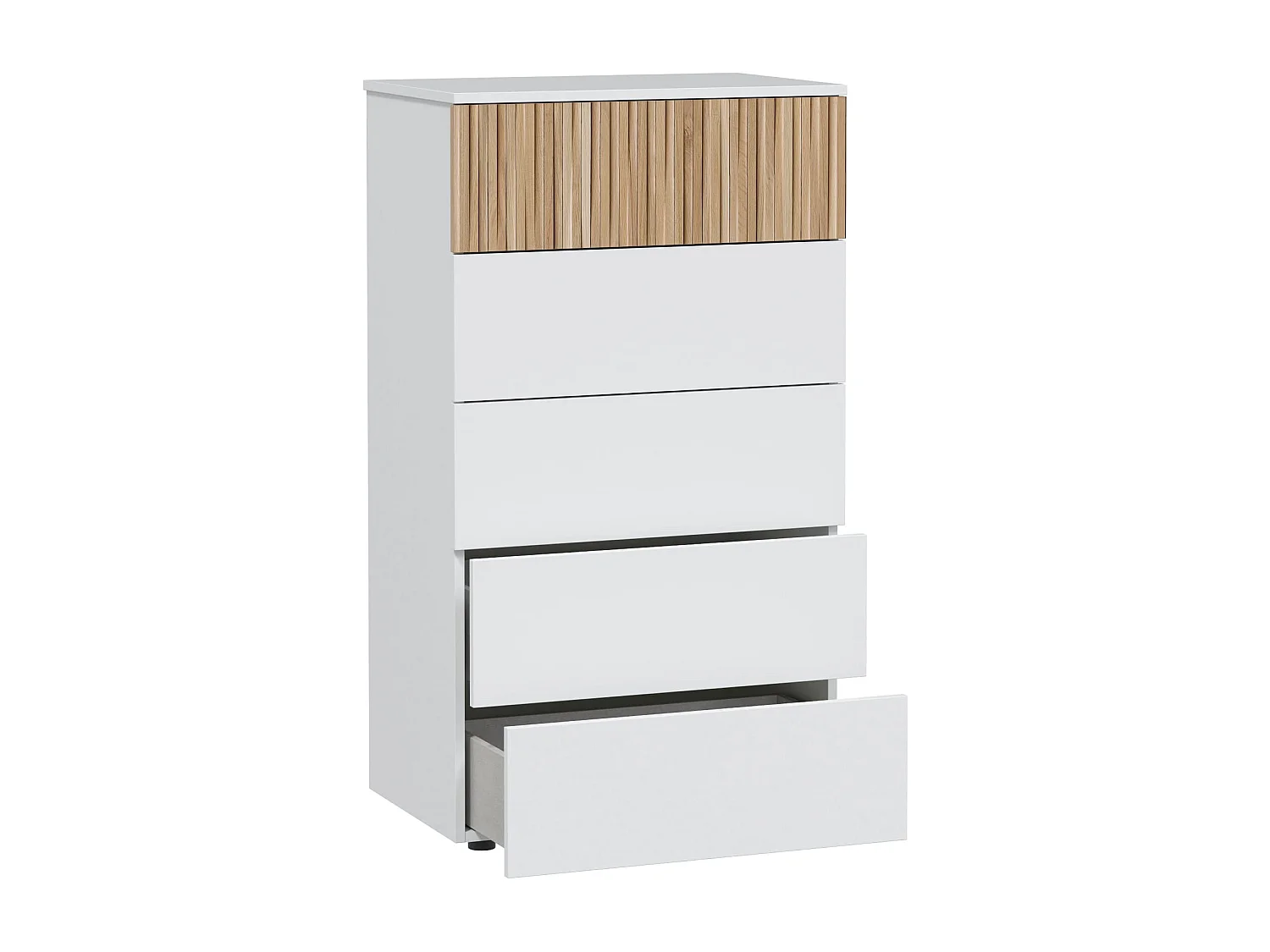 Commode avec 5 tiroirs - Blanc et bois naturel - CO81006