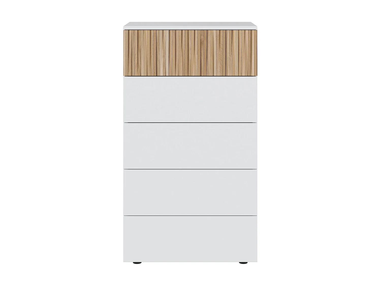 Commode avec 5 tiroirs - Blanc et bois naturel - CO81006