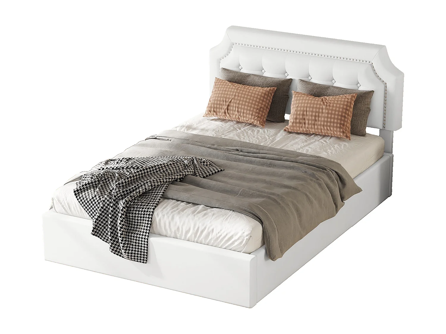 Lit plat rembourré blanc 140 * 200cm, Design minimaliste, intérieur élégant