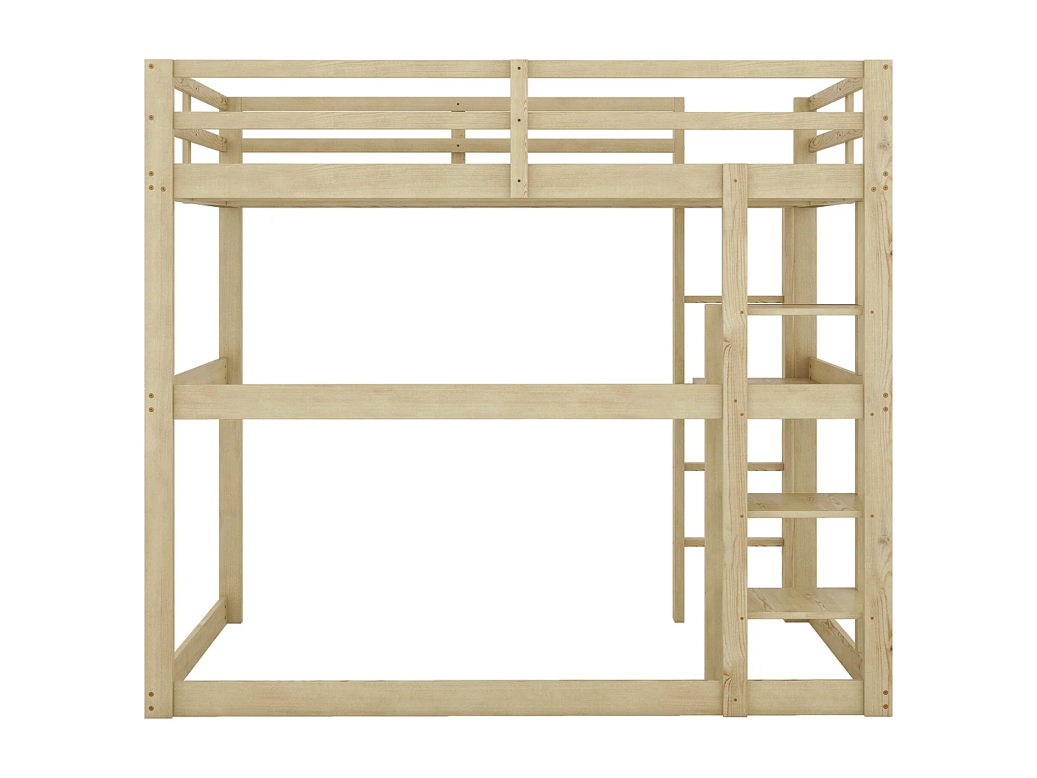 Lit Enfant 140 X 200 cm Cadre De Lit Mezzanine Avec Espace De Rangement - 4 Compartiments Et 1 Plateau De Bureau - Naturel