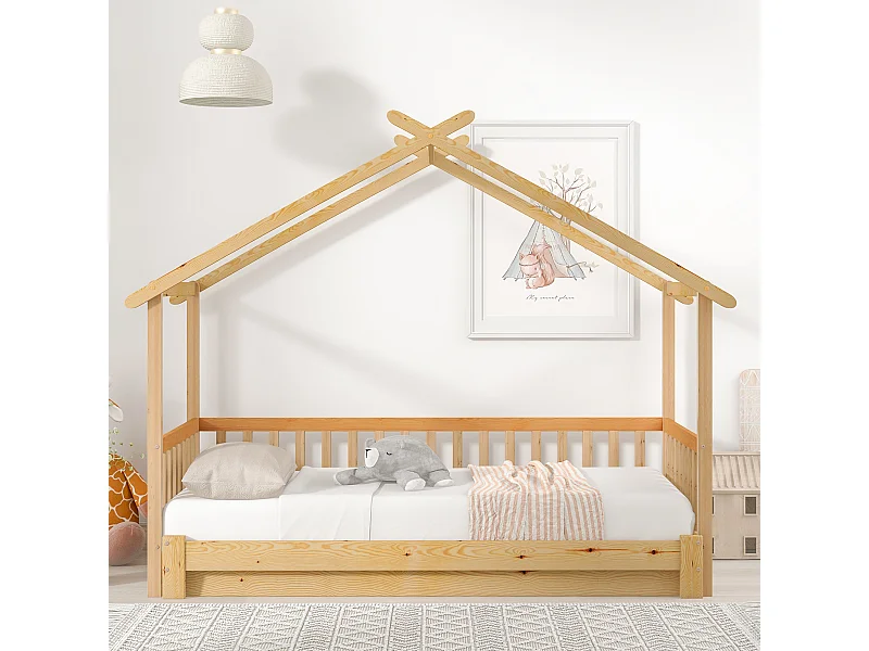 Lit Cabane Dans Les Arbres Et Lit Enfant Extensible - 200 X 90 cm - Bois Massif Pur - Naturel