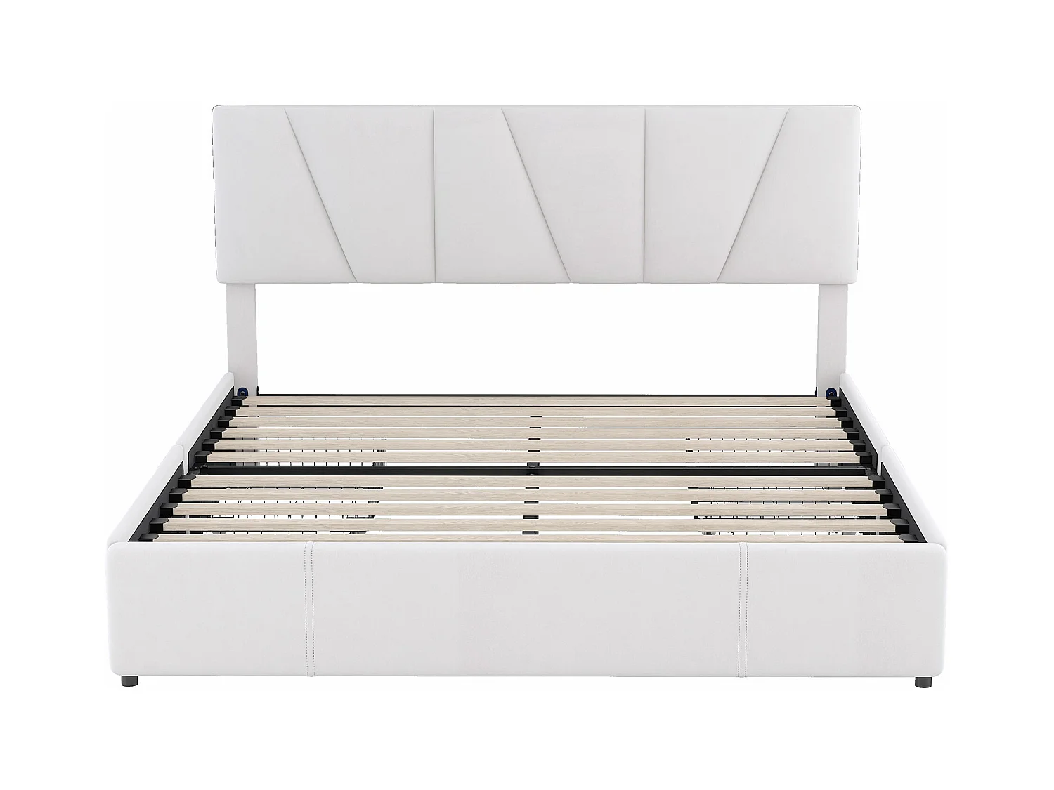 Lit Plateforme Double Rembourré - 160 X 200 cm - Tapisser - 4 Tiroirs - Tête De Lit Réglable - Beige