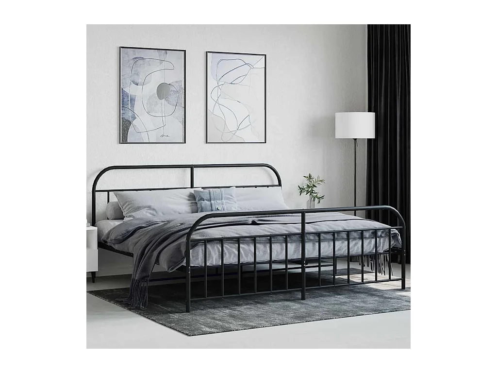 Cadre de lit métal sans matelas avec pied de lit noir 200x200cm