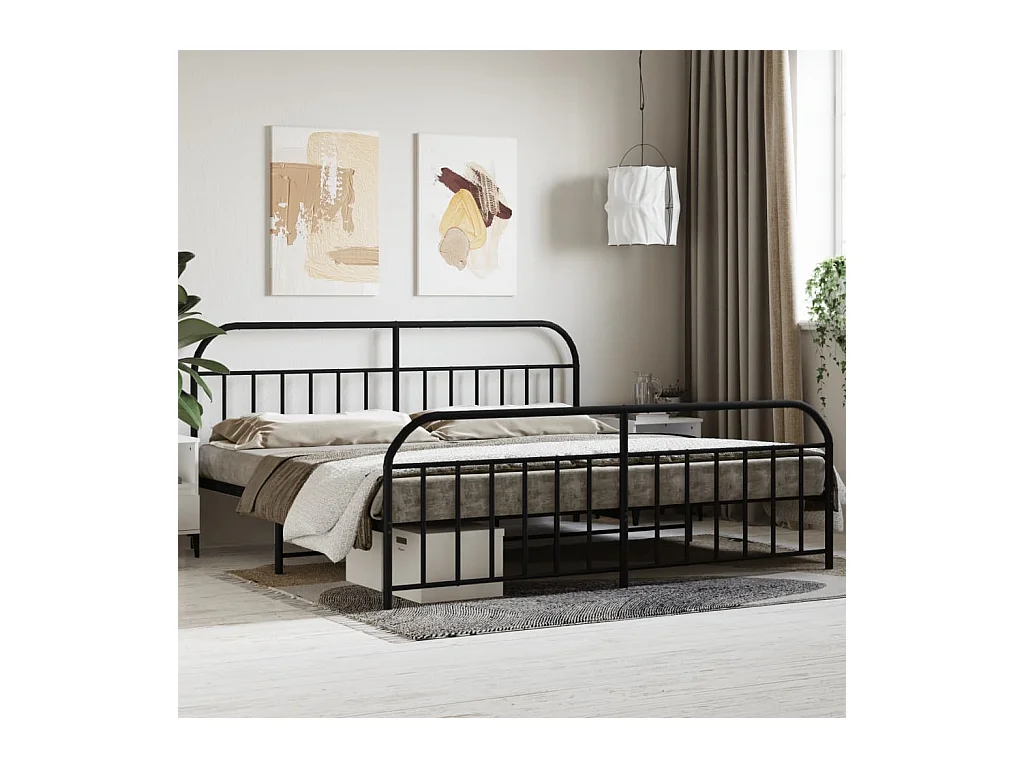 Giroletto con Testiera e Pediera Metallo Nero 200x200 cm