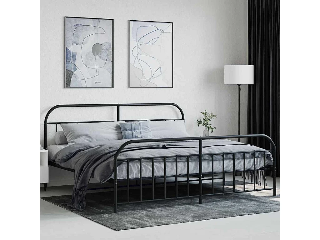 Cadre de lit métal sans matelas avec pied de lit noir 200x200cm