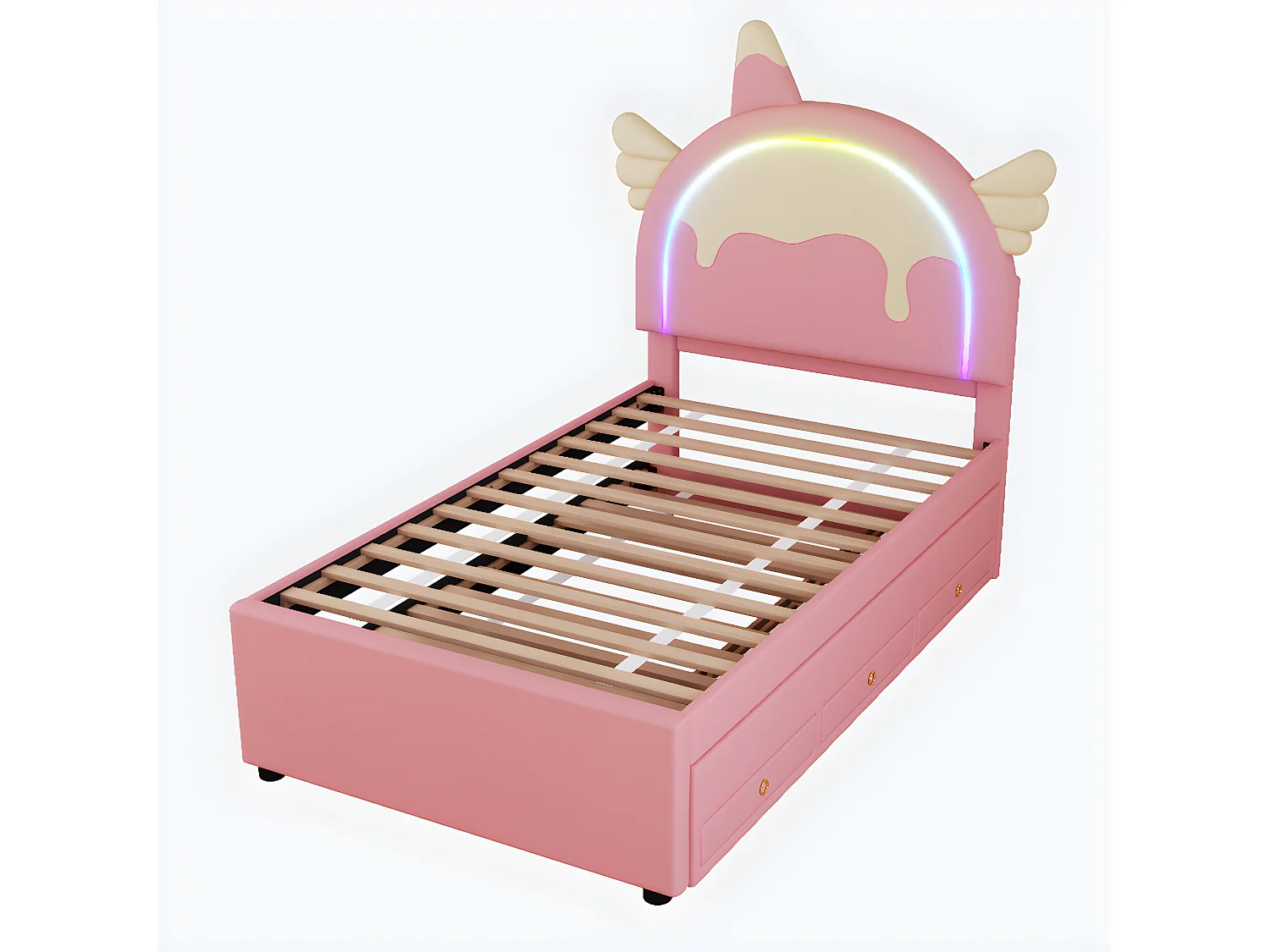 Rose 140 * 200cm Cartoon lit d'enfant, pu matériel, avec lit extensible dépliable, UNICORN style