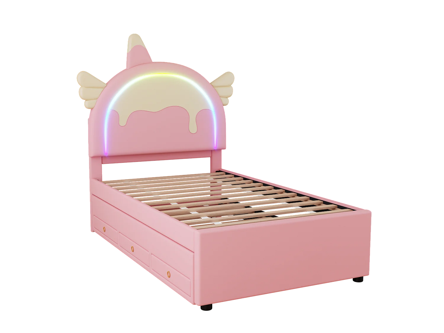 Rose 90* 200cm Cartoon lit d'enfant, pu matériel, avec lit extensible dépliable, UNICORN style
