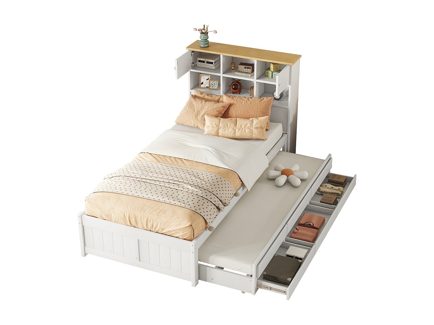 Lit 90x200 Cm Avec Tête De Lit Rangement - Cadre Métal Treillis, Design Industriel Pour Adulte Et Ado - 2