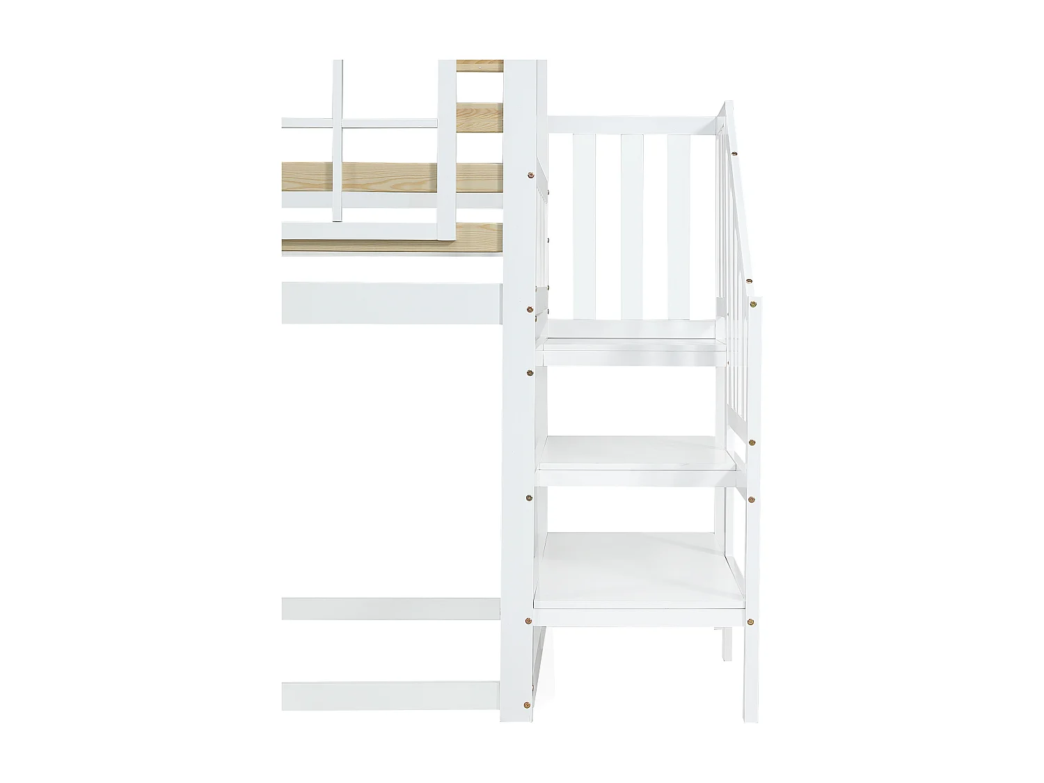 Beliches de madeira - 90 x 200 cm - Com escada - Escorrega e janela - Proteção contra quedas - Branco