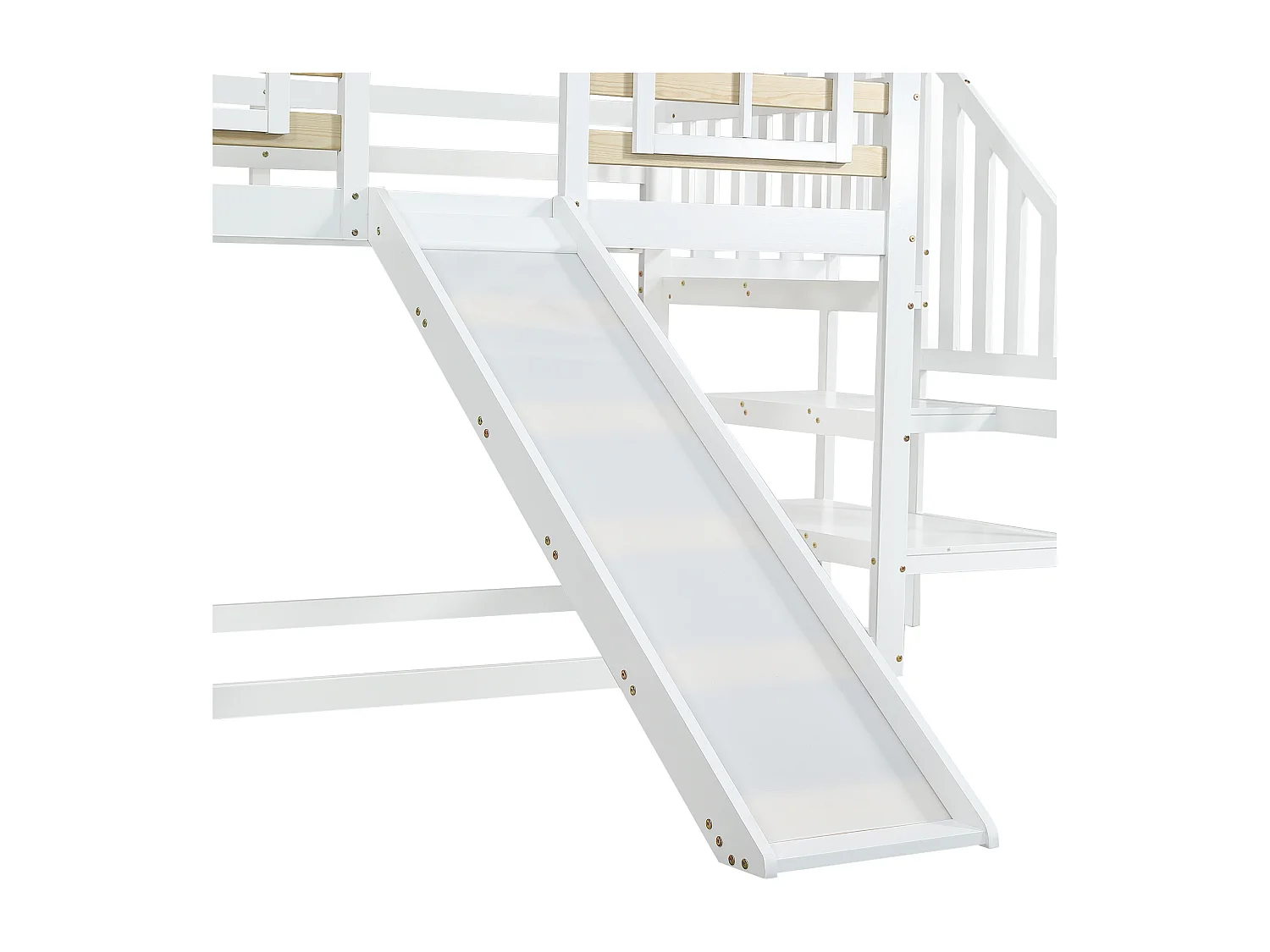 Beliches de madeira - 90 x 200 cm - Com escada - Escorrega e janela - Proteção contra quedas - Branco