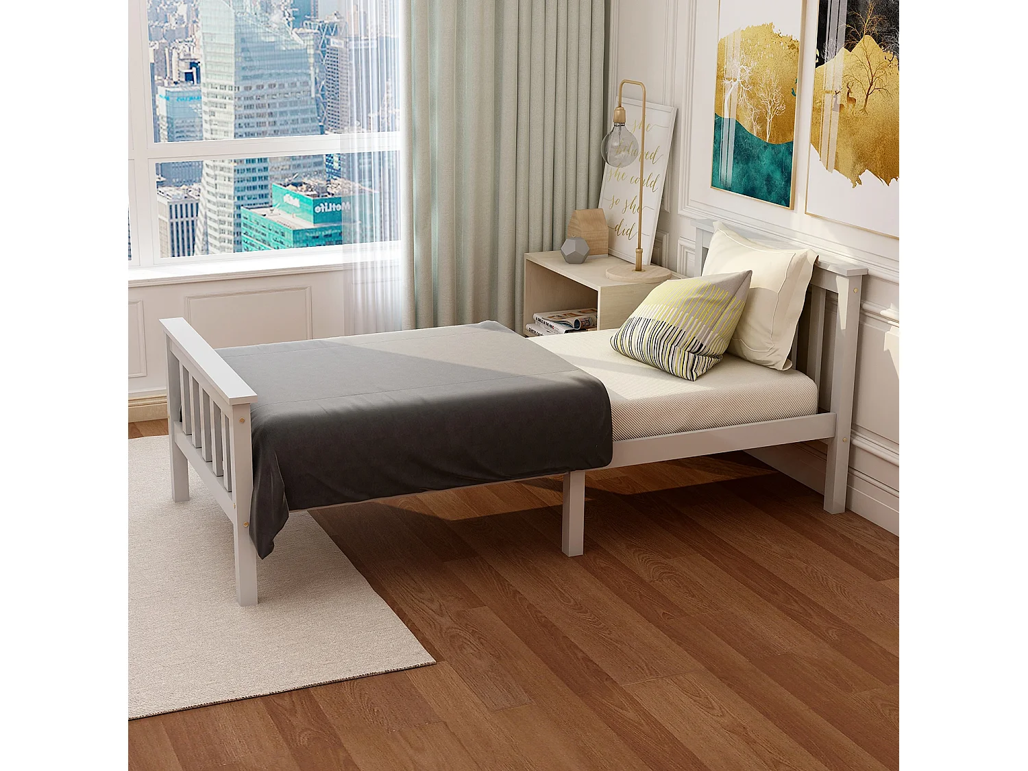 Lit Simple Enfant En Bois Massif 90 X 200 cm - Cadre De Lit Avec Sommier À Lattes - Blanc