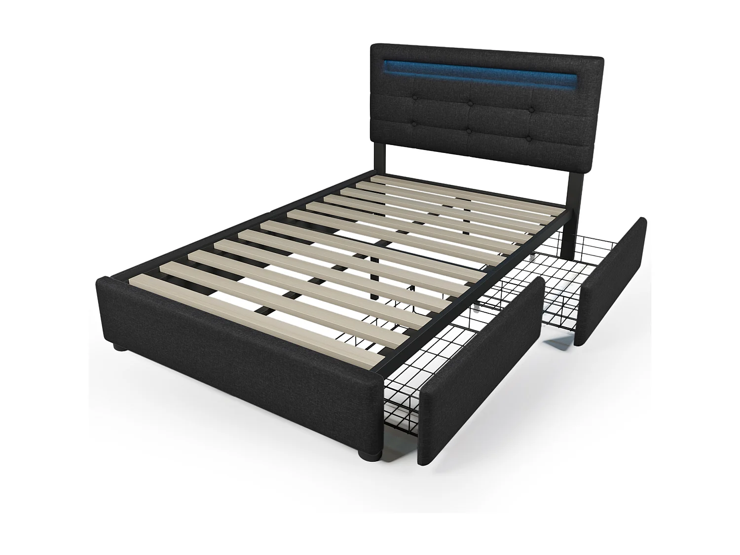 Cama acolchoada para adulto 180 x 1207 cm, sem cabeceira, com faixa LED (monocromática), base com suspensão hidráulica, bege.