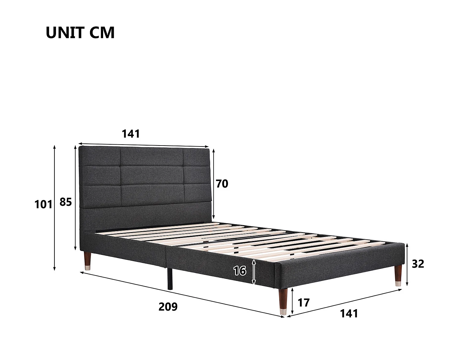 Cama acolchoada para adulto 180 x 1044 cm, sem cabeceira, com faixa LED (monocromática), base com suspensão hidráulica, bege.