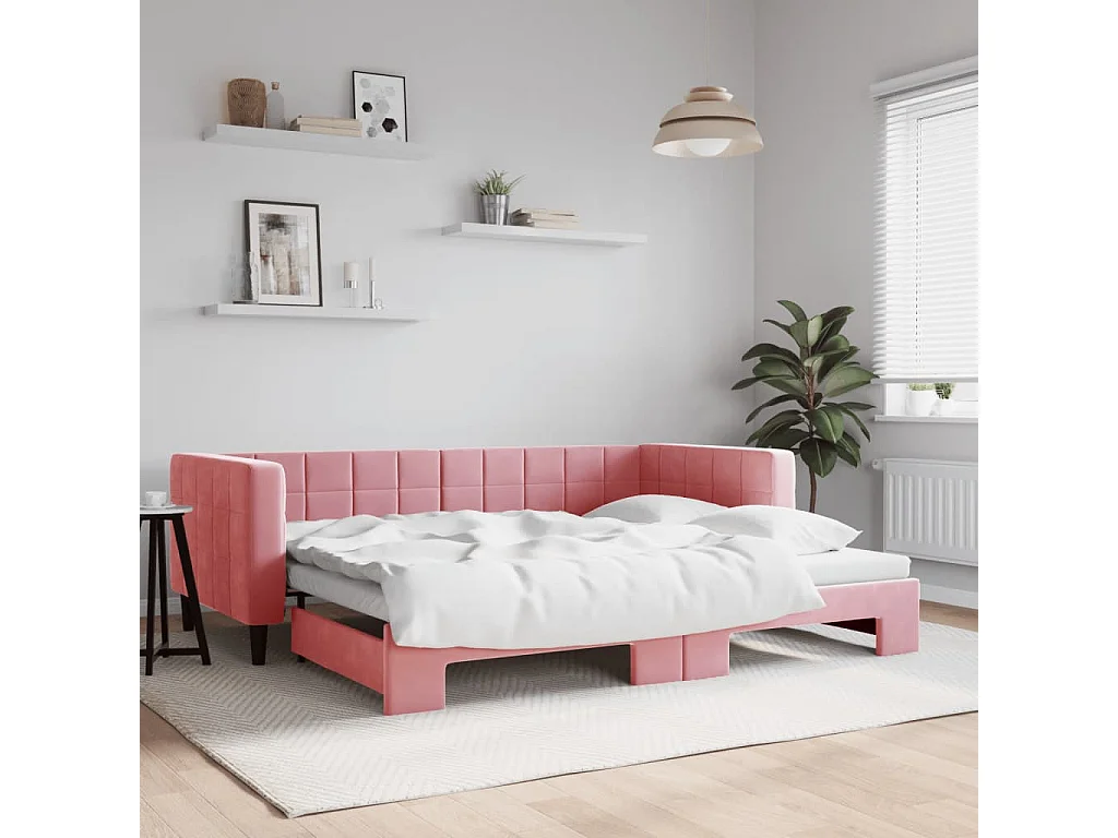 Sofá cama nido terciopelo rosa 90x200 cm