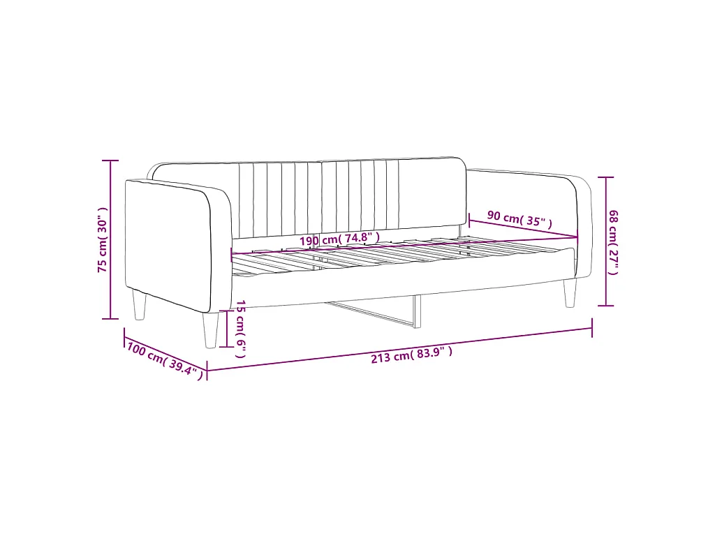 Lit de repos sans matelas gris clair 90x190 cm velours