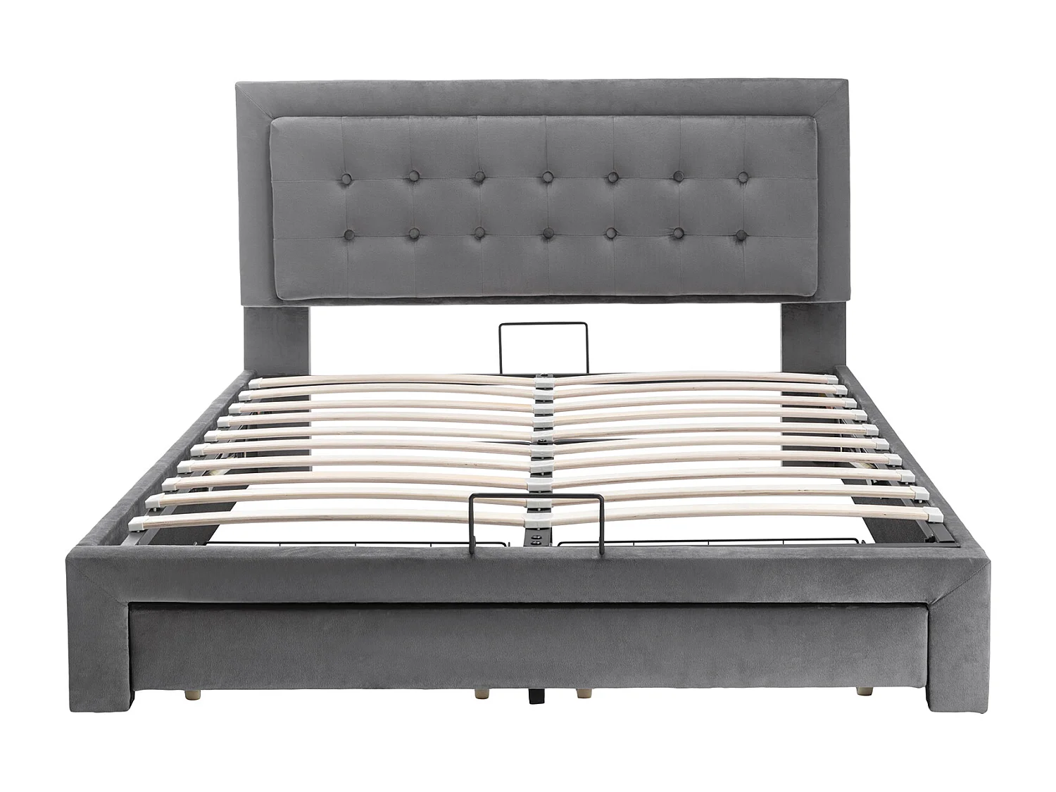 Cama acolchoada para adulto 180 x 1241 cm, sem cabeceira, com faixa LED (monocromática), base com suspensão hidráulica, bege.