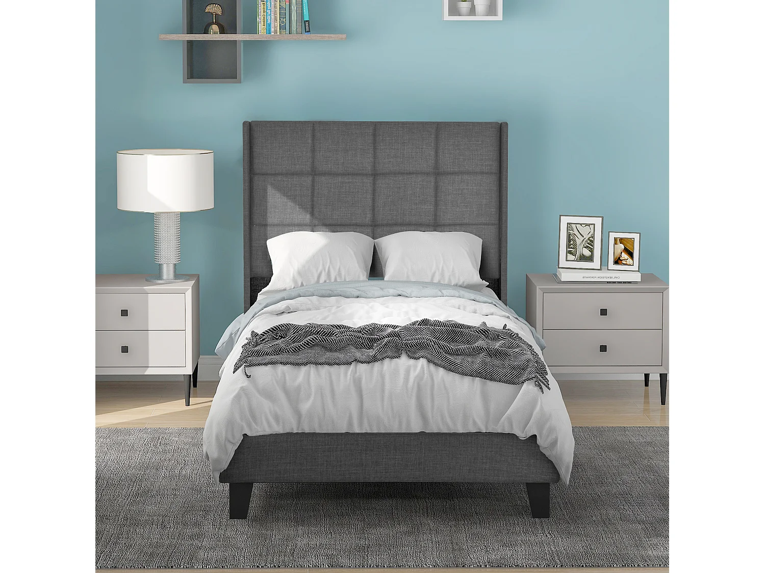 Cama acolchoada para adulto 180 x 747 cm, sem cabeceira, com faixa LED (monocromática), base com suspensão hidráulica, bege.