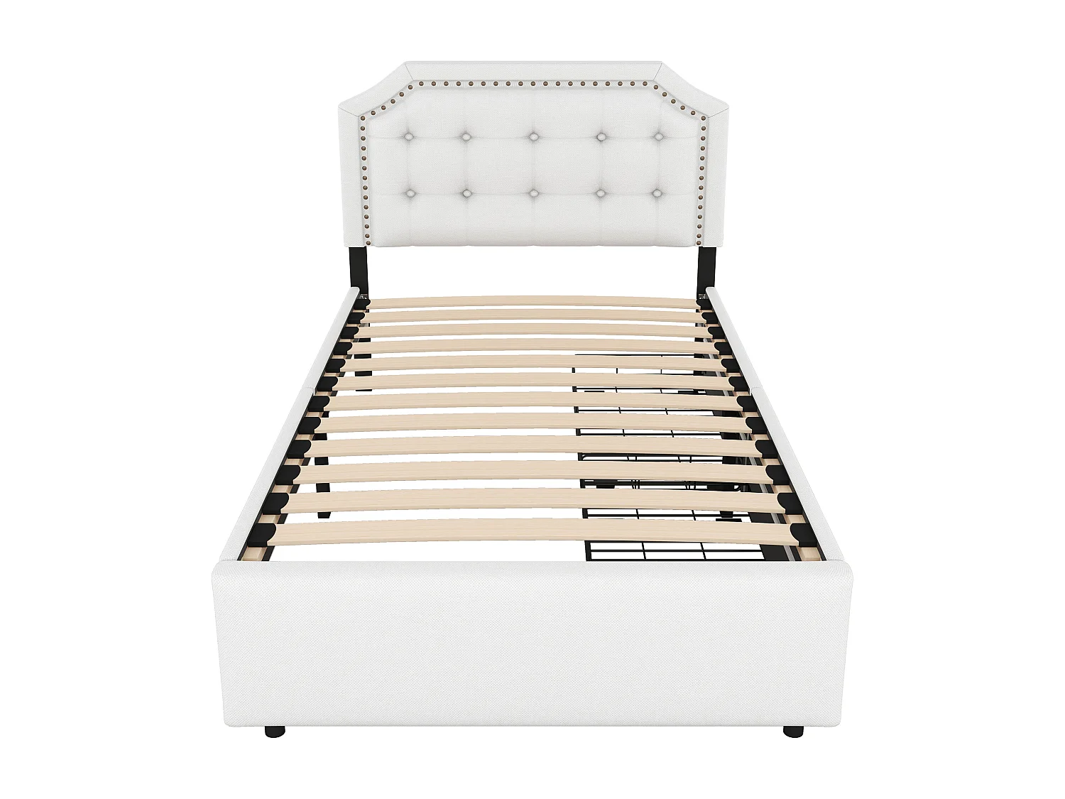 Cama acolchoada para adulto 180 x 895 cm, sem cabeceira, com faixa LED (monocromática), base com suspensão hidráulica, bege.