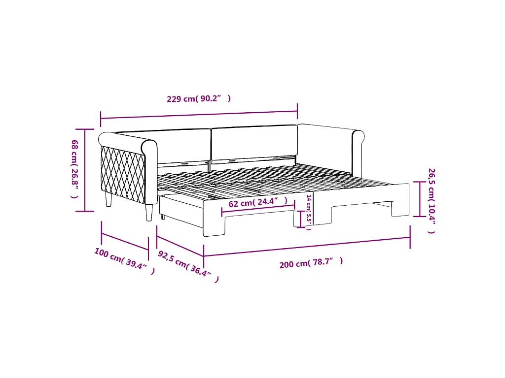 Divano Letto con Letto Estraibile Rosa 90x200 cm in Velluto