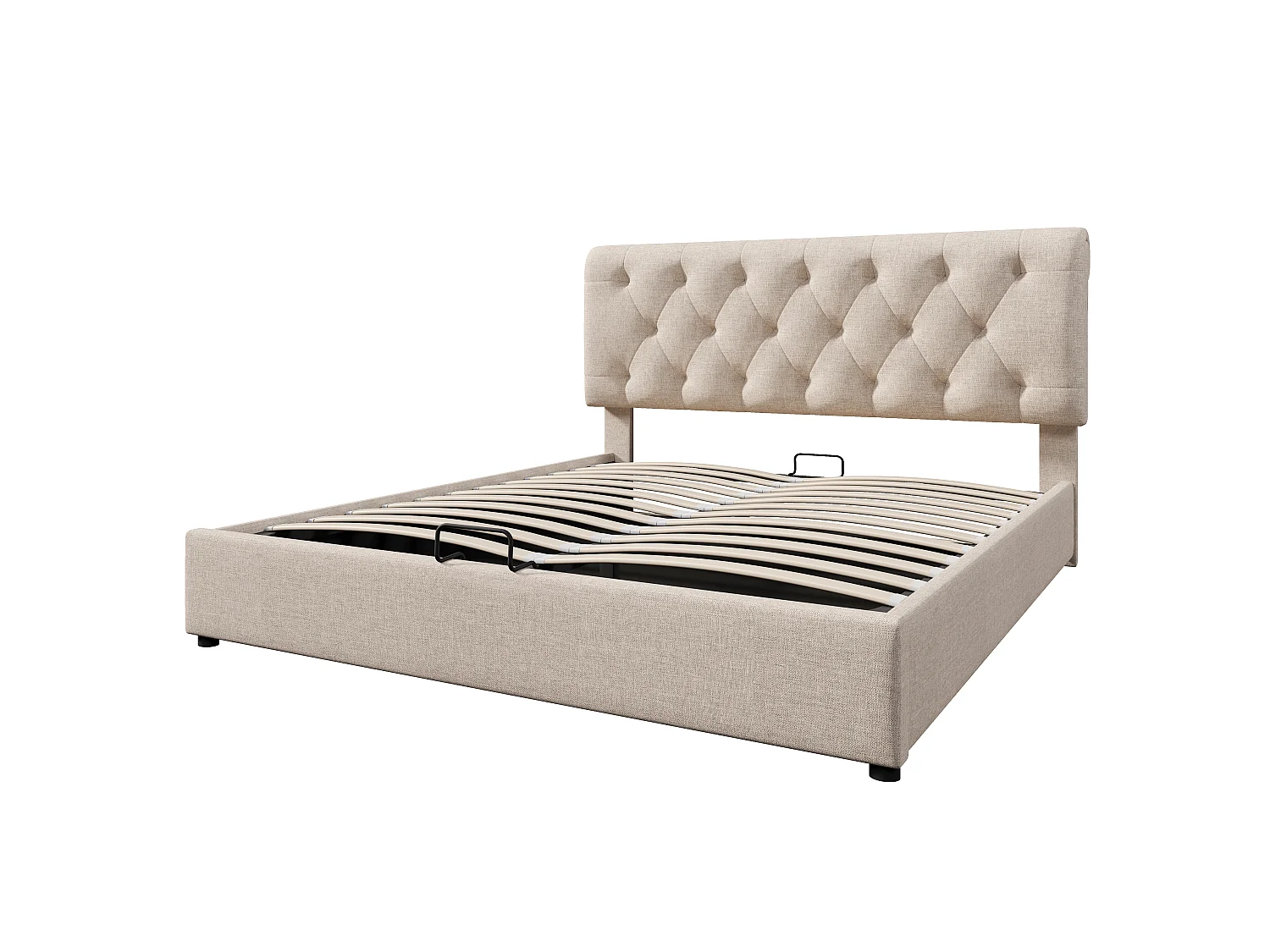 Lit Rembourré Hydraulique 160X200cm - Tête De Lit Réglable - Sommier À Lattes En Métal -  Espace De Rangement - Matelas Inclus