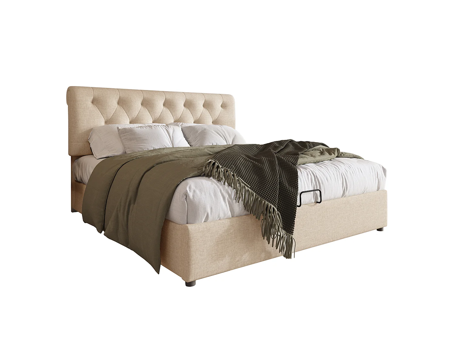 Lit Rembourré Hydraulique 160X200cm - Tête De Lit Réglable - Sommier À Lattes En Métal -  Espace De Rangement - Matelas Inclus