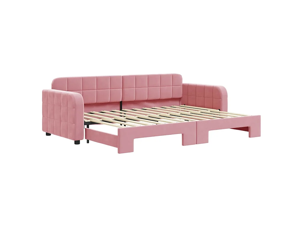 Slaapbank met onderschuifbed 80x200 cm fluweel roze