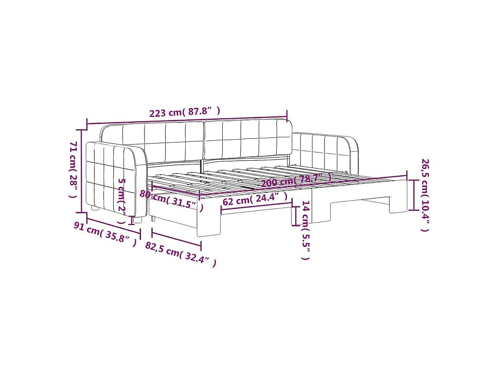 Slaapbank met onderschuifbed 80x200 cm fluweel roze