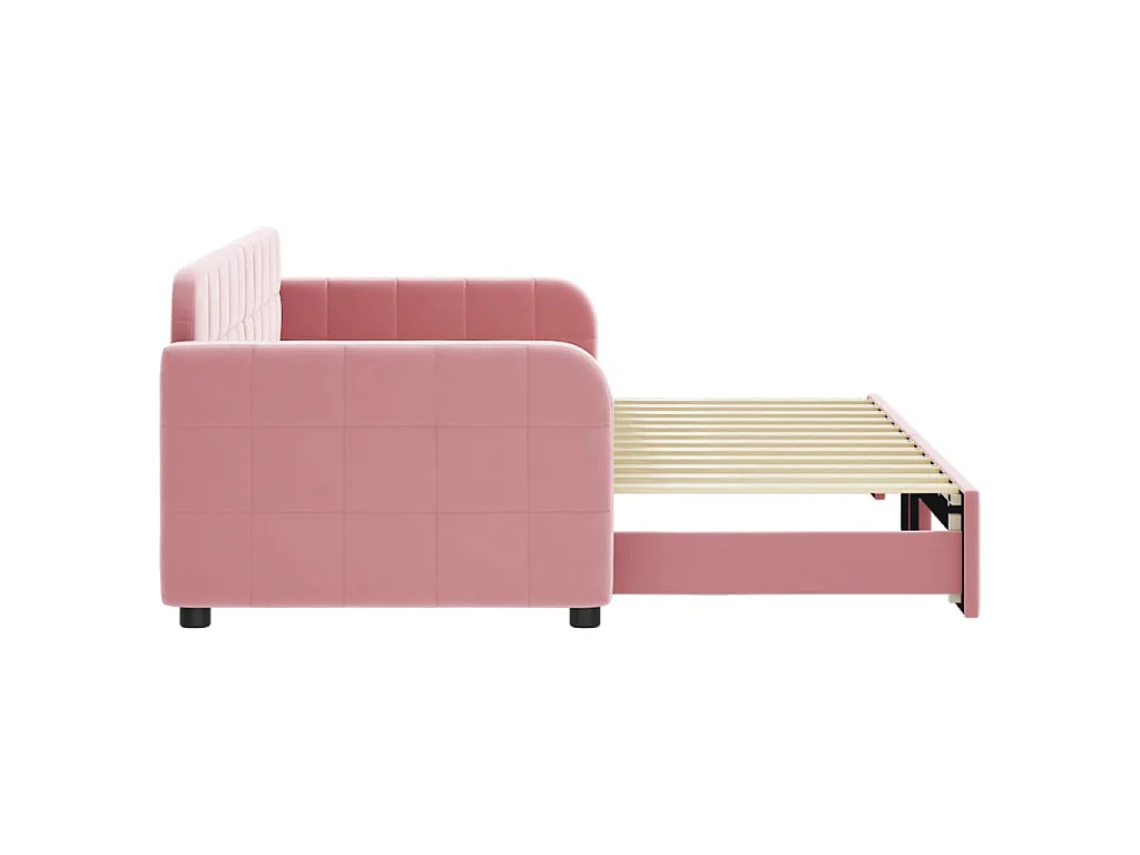 Slaapbank met onderschuifbed 80x200 cm fluweel roze